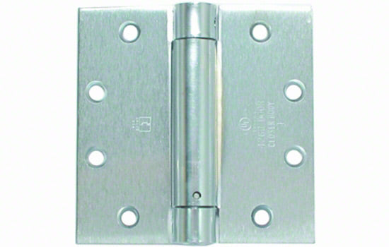 1250-26D4 - 4" x 4" Satin Chrome Single Spring Hinge with Square Corners