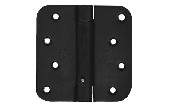 1752-1D4 - 4" x 4" Matte Black Single Spring Hinge with 5/8" Radius Corners