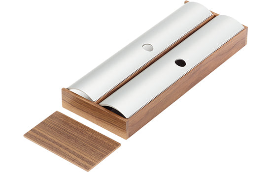 2505350373 - 5-3/8"W x 16-11/16"D Walnut Wood Foil/Wrap Dispenser Drawer Insert with 2 Aluminum Lids for StraightLine Drawer Organizer System