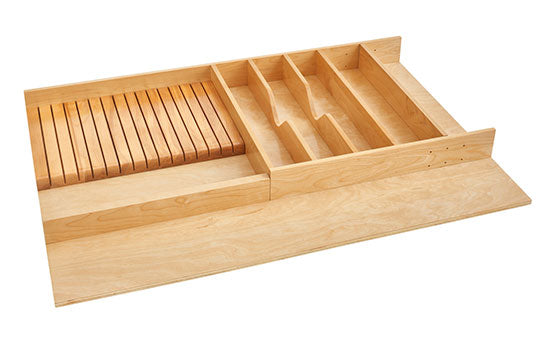 4WUTKB-36-1 - 33-1/8"W x 2-7/8"H Maple Trimmable Knife Block/Utensil Combination Drawer Insert