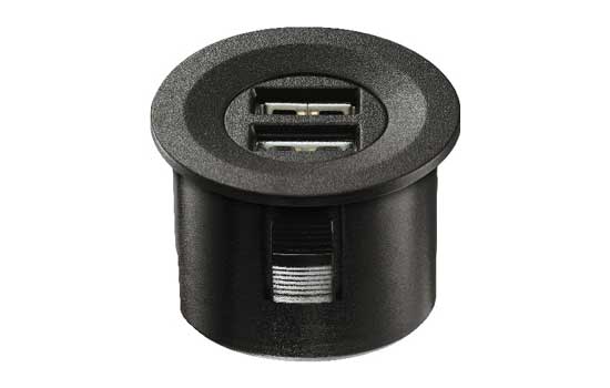 833.73.751 - 5v / 2.0A / 10W Black Dual-port USB Charging Station Grommet-style Insert for Loox 12v