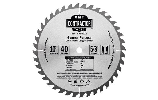 CMTK04010 - 10" 40 Tooth ATB General Purpose Blade for General Purpose