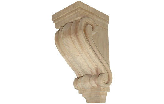 CORBEL-T-1-AL - 4-1/2"W x 5-1/4"D x 10"H Traditional Style Unfinished Alder Small Corbel