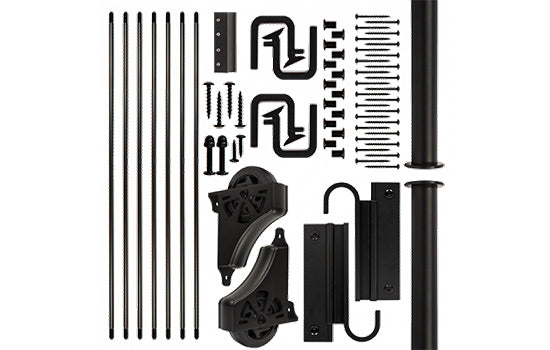 EG300-92MA-08.08MKIT - Black Standard Rolling Ladder Hardware Kit with (2) 4' Rails & 92" Maple Ladder