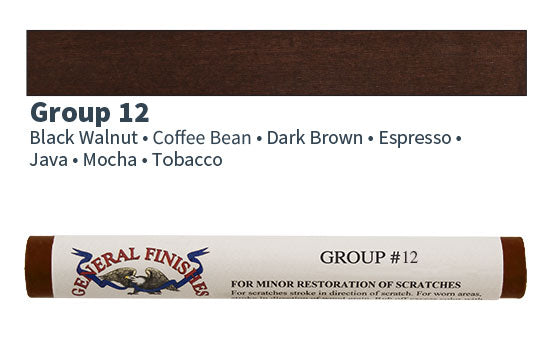GF-G12FS - Color Group 12 Wax Fill Stick - Black Walnut, Coffeebean, Dark Brown, Espresso, Java, Mocha, Tobacco