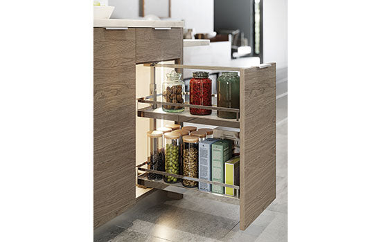 KS-SHORT-BASE14-CHAM *KIT* - 14"W Champagne/Maple 2 Shelf Soft-close 20" to 28" Adjustable Height Base Cabinet Organizer