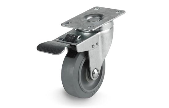 LOCKCASTER3 - 3" Gray Thermoplastic Rubber Total Lock Locking Swivel Caster