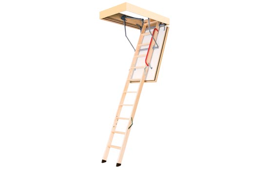 LWF2554 - 95" - 121"H Wood Fire Rated Attic Ladder 25"W x 54"L Rough Opening - 300 lb Weight Capacity