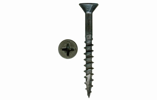 QS10903 - #8 x 1-5/8" Flat-nibbed Head Phillips Black-waxed Type 17 Coarse Screw for Assembly Applications