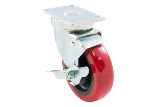 RED40SB - 4" Red Non-Mark Swivel with Brake Caster Plate