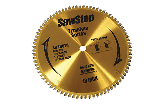 SS-BTS-P-80HATB - 10" 80 Tooth Titanium Coated ATB Ripping & Cross-cut Blade for Softwoods & Hardwoods