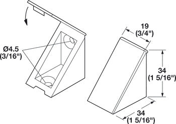 Angle Bracket, with Attached Cover Cap, 19 x 34 x 34 mm