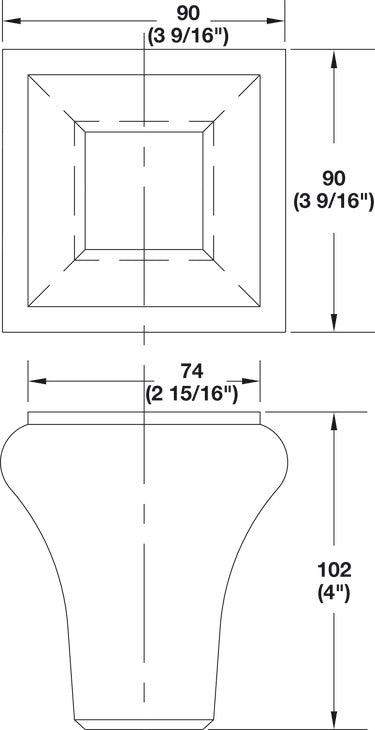 Bunn Foot, 3 9/16" x 3 9/16" x 4" (W x D x H)