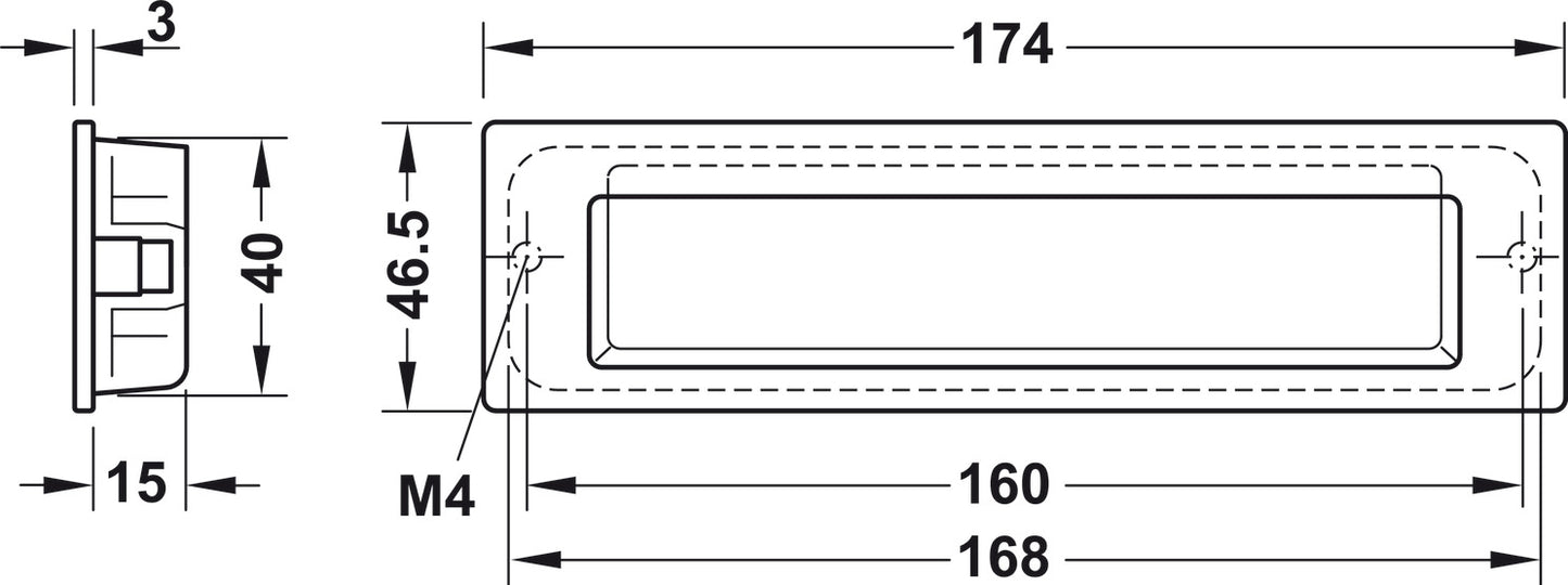 Inset Handle, Zinc alloy, rectangular