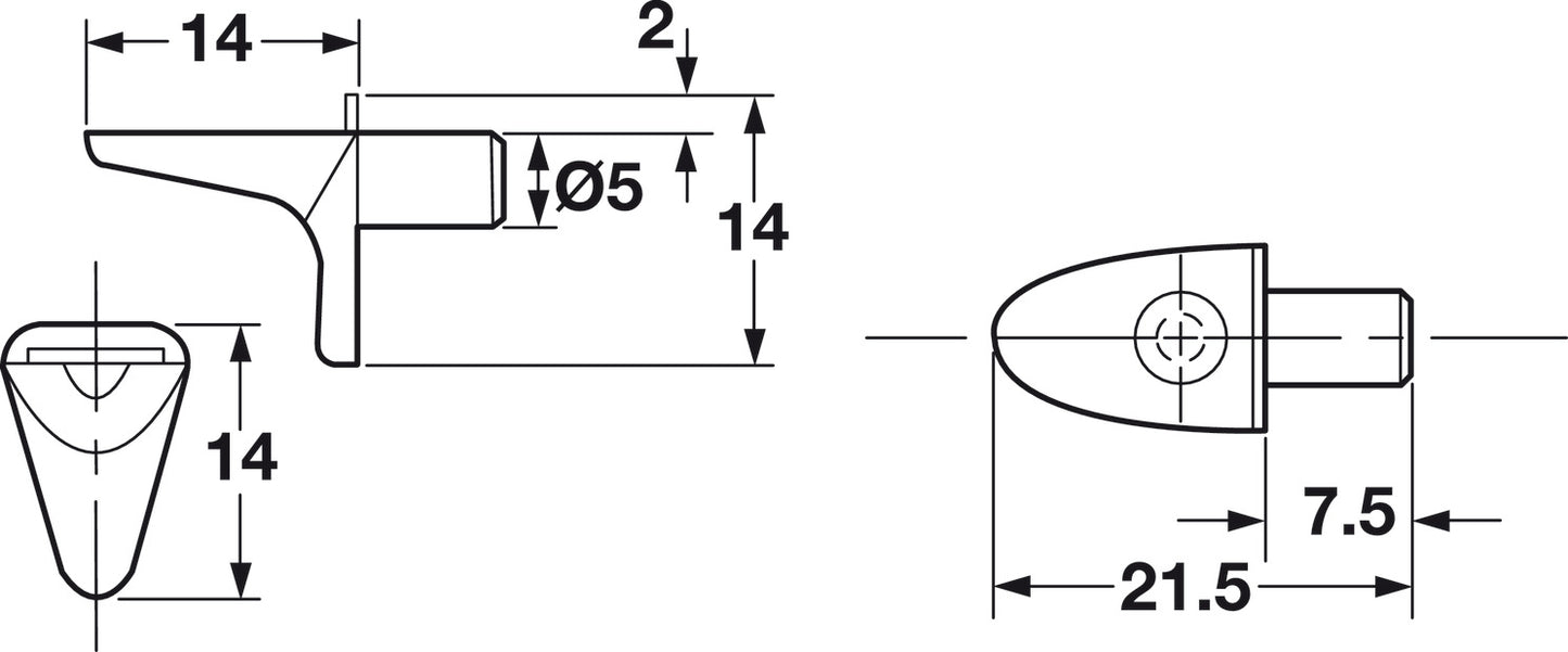 Shelf Support, Zinc, Ø5 mm