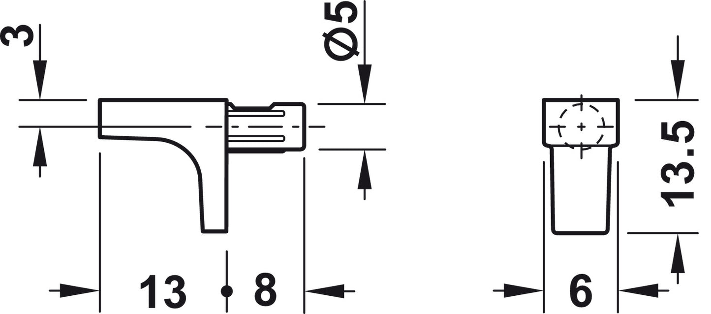 Shelf Support, For glass shelves, for screw fixing into drill hole Ø 5 mm