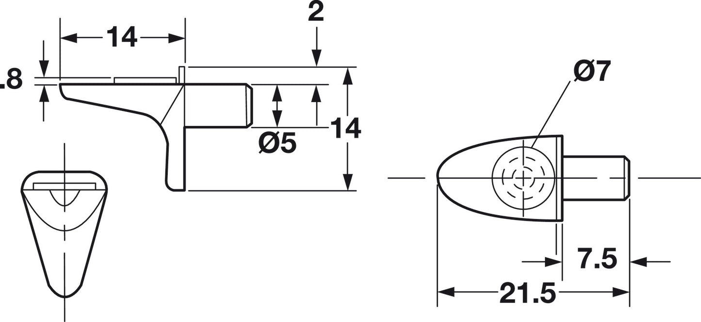 Glass Shelf Support, Ø5 mm