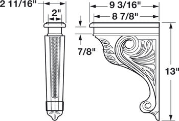 Corbel, 13" x 2 11/16" x 9 3/16" (H x W x D)