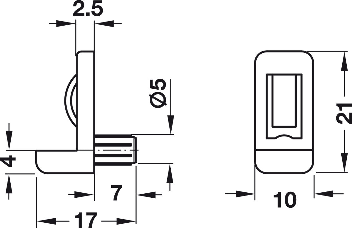 Glass Shelf Support, with Safety Catch, Ø5 mm
