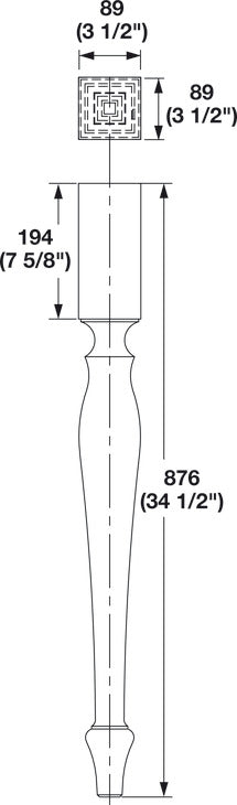 Wood Post, 34 1/2" x 3 1/2" x 3 1/2" (H x W x D)