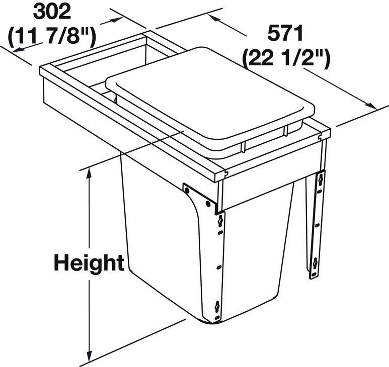 Waste Bin Pull-Out, Wood Frame, Side Mount, Single
