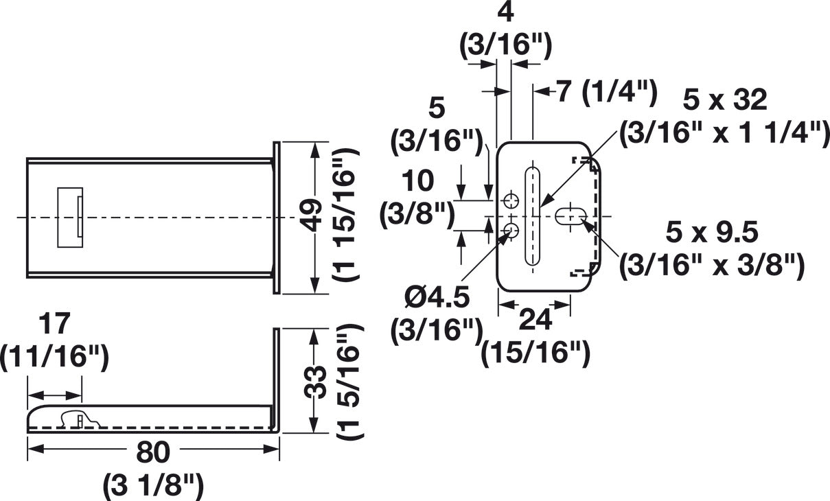 Rear Mounting Bracket (Top of Slide Mounting), for Accuride 1029 Center Mounted Slide