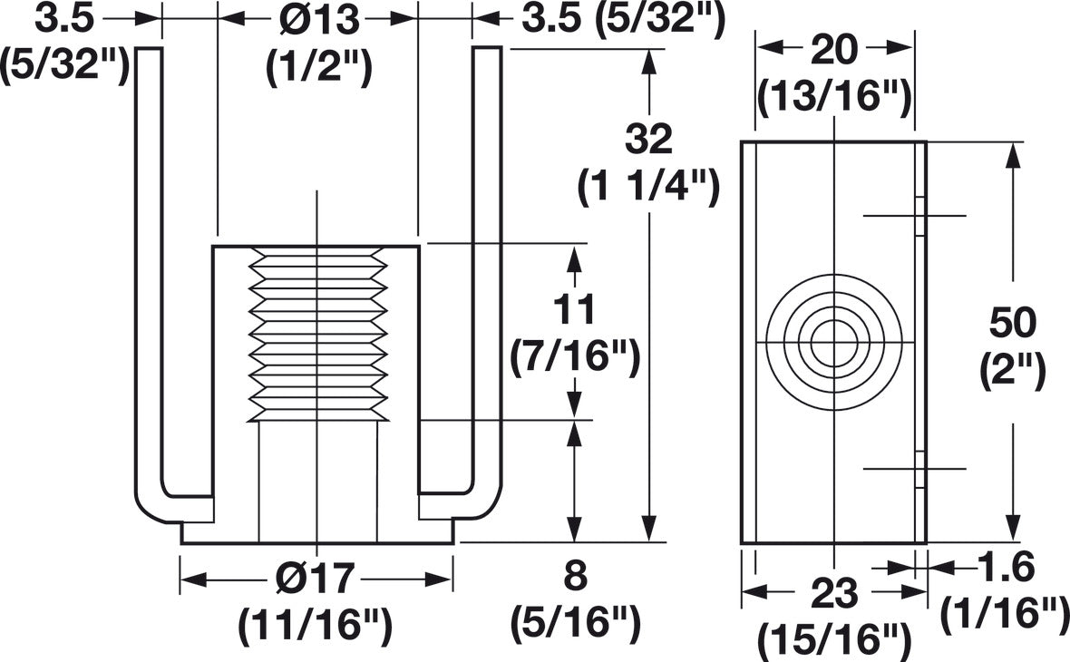 Threaded U-Bracket, for 3/4" Material