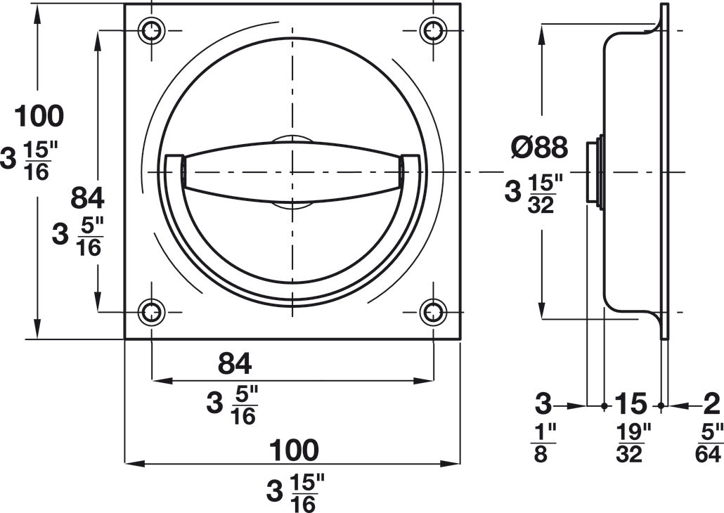 Flush Ring Pull Handle, Brass