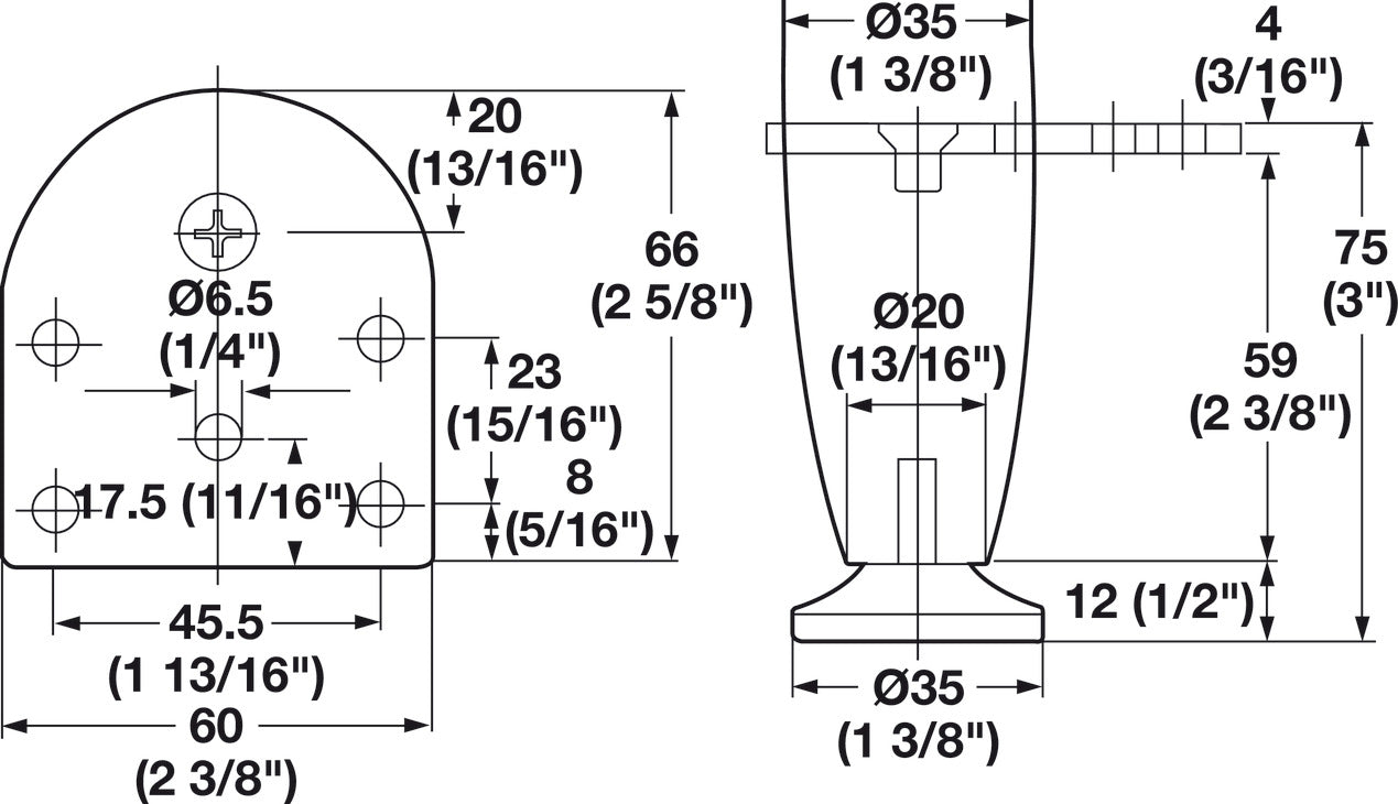 Furniture Foot, Zinc, 75 mm (3")