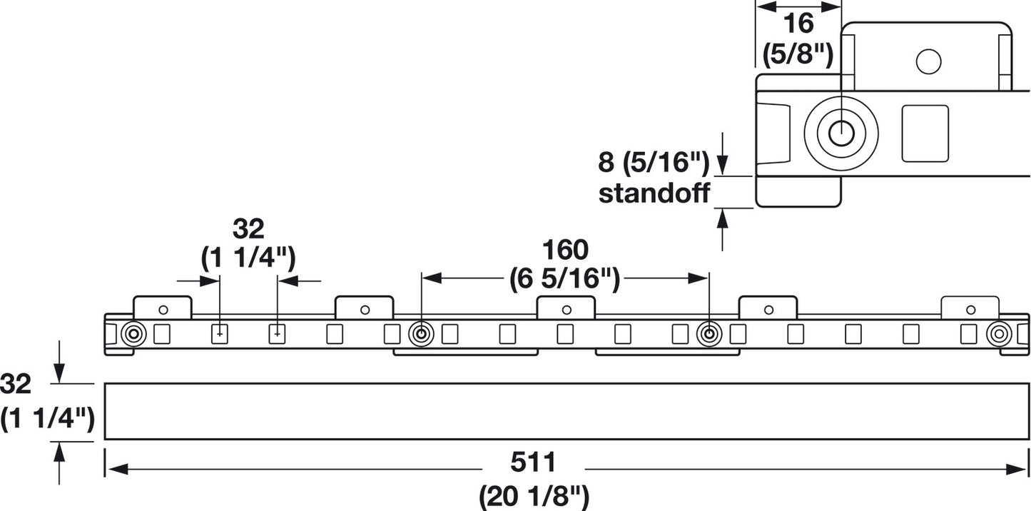 Quick Tray Supports, Face Frame, 1 1/4" Thickness, with 8 mm (5/16") Standoff