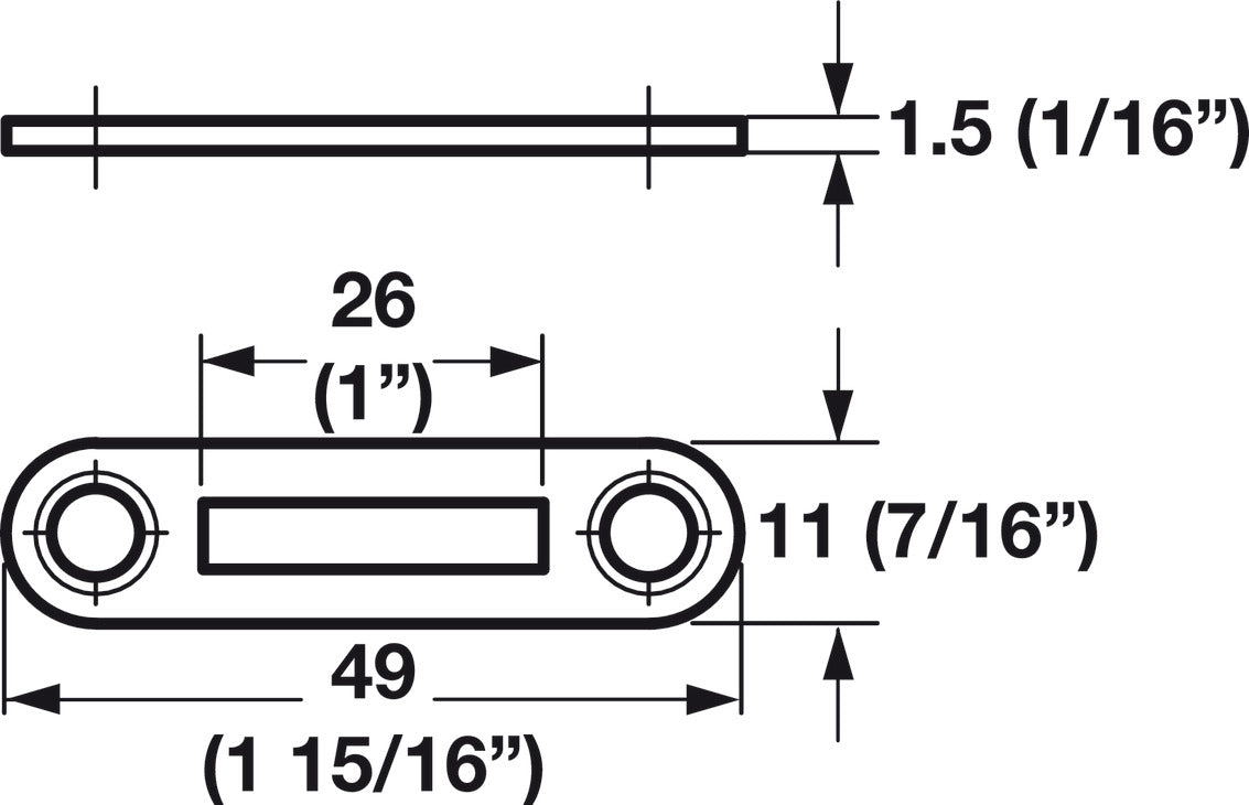 Strike Plate, for Lever Lock Cylinders, 49 x 11 mm