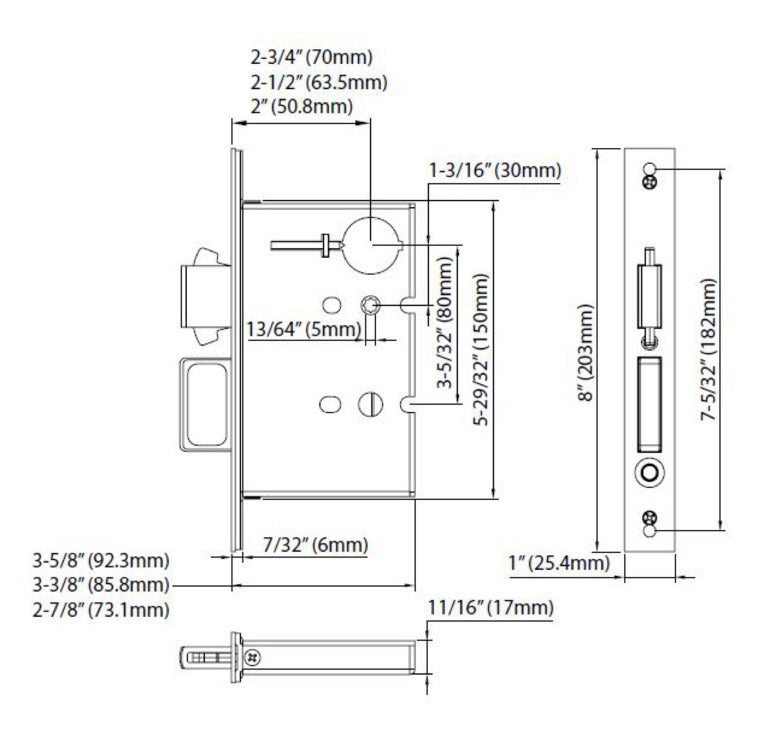 Sliding/Pocket Door Lock, With Deadbolt for Active Door