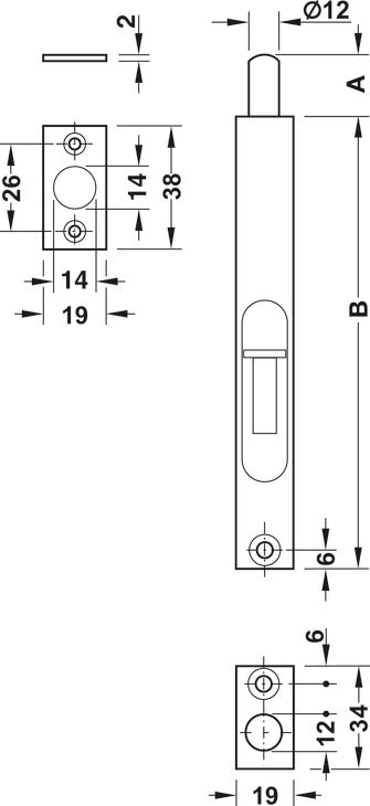 Flush Bolt, Slide Action