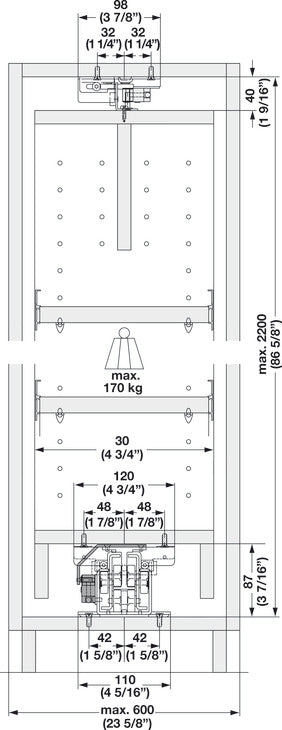 Hawa Forte 170/340 Top/Bottom Mounted Cabinet Slide, Partial Extension, 374 lbs Weight Capacity