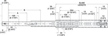 Accuride 3834SC Side Mounted Slide, Telescopic, Full Extension, 90 lbs, Self-Close