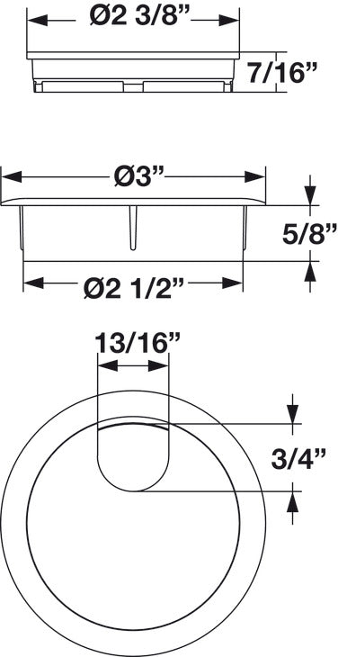Cable Grommet, Two-Piece, Round, Ø2 1/2"