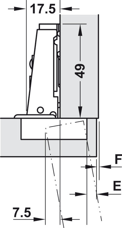 S-Series Concealed Hinge, Opening Angle 100°, Full Overlay