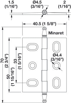 Decorative Butt Hinge, Mortise, Minaret Finial