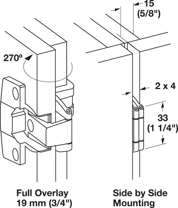 Single Pivot Institutional Hinge Arm, Aximat® 300, Grade 1, Opening Angle 270°