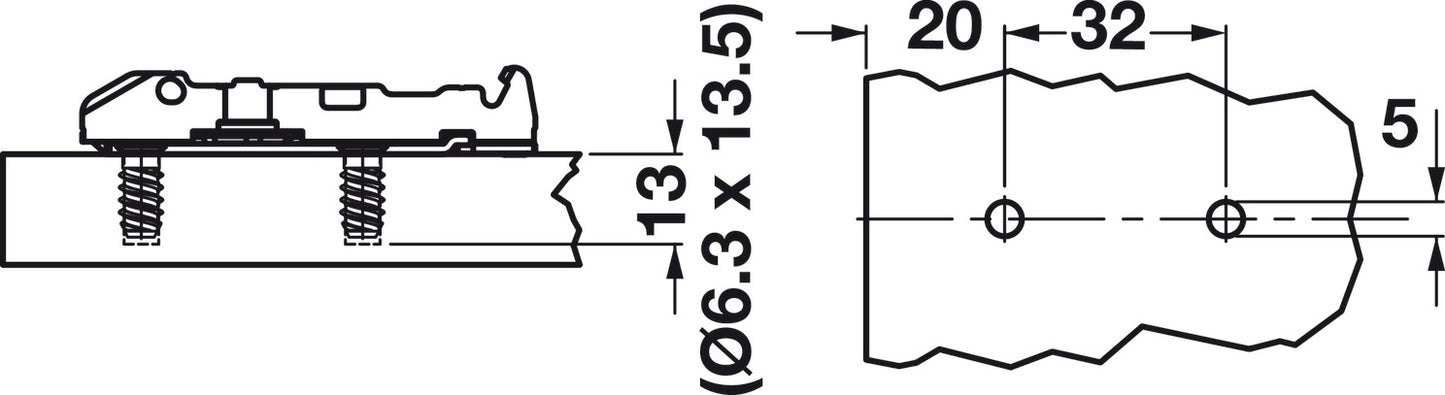Straight Baseplate, Grass TIOIMOS, 2-Point Fixing with Pre-mounted Euro Screw