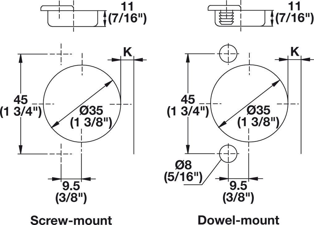 Concealed Hinge, Salice Excenthree 3-Cam, 106° Opening Angle, Soft Close, 1 3/8" Overlay