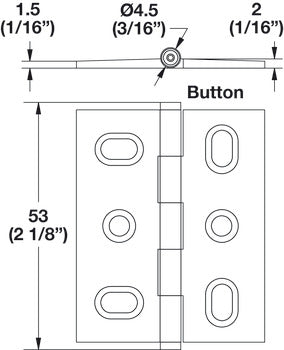Decorative Butt Hinge, Mortise, Button Finial