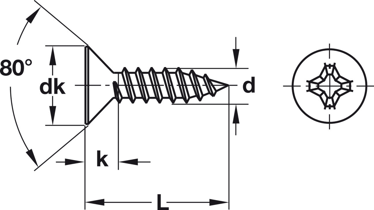 Sheet Metal Screw, Countersunk Head, Cross Slot PH, DIN 7982