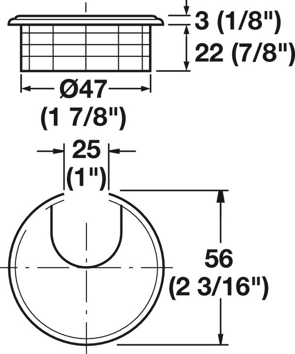 Plastic Cable Grommet, Two-Piece, Round, Ø47 mm