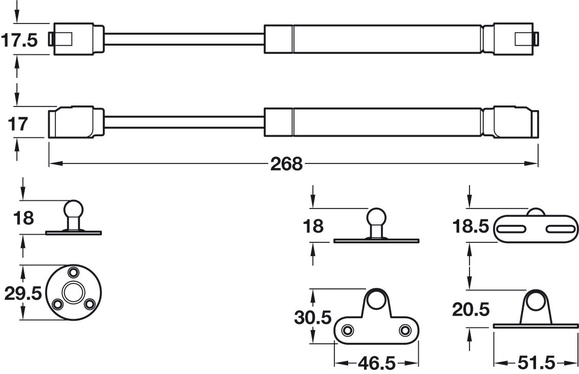 Gas Piston, for Wooden and Aluminum Framed Doors