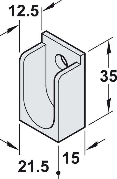 Rail End Support, for OVA Wardrobe Rail 30 x 15 mm