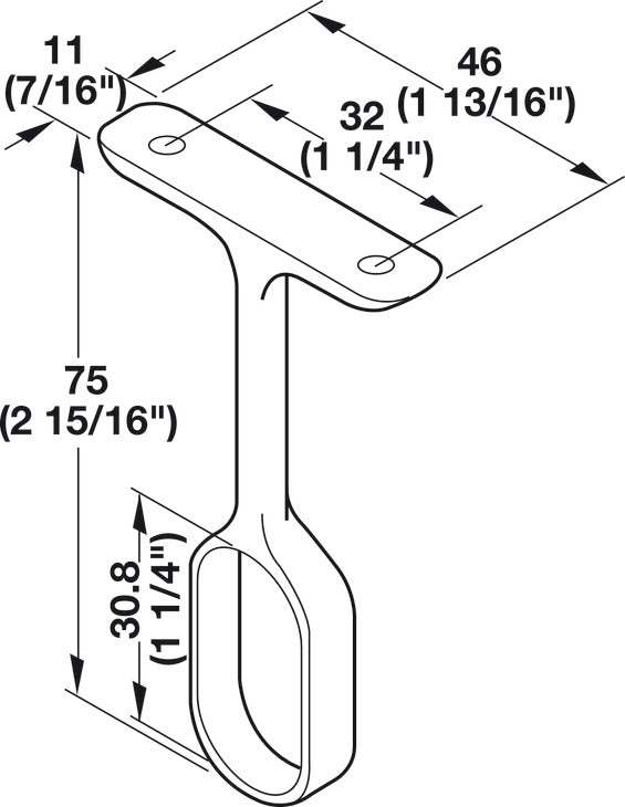 Surface Mount Center Bracket, for Oval Wardrobe Tubes