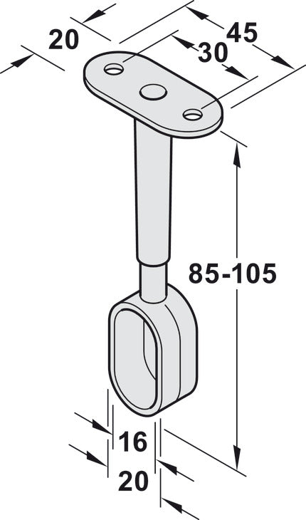 Rail Center Support, For OVA wardrobe rail 30 x 15 mm