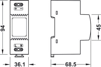 DC Power Supply Unit, Regulated, Dialock, for installation on top hat rail