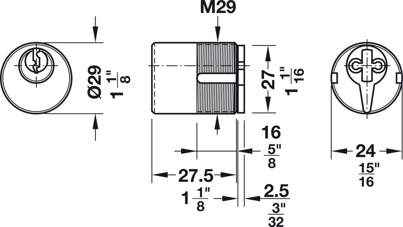 DT Lite Mortise Cylinder, Keyed Alike